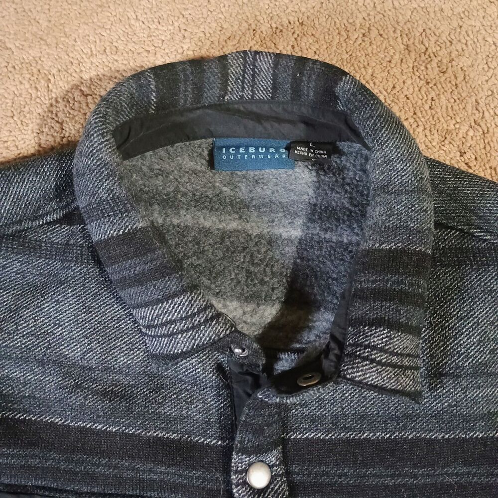 Iceburg Sweater Jacket Mens Large Knitted Button Snaps and Stripes